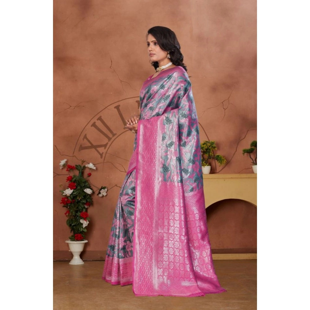 Vaystra Banarasi Silk Jaquard Woven Saree With Unstitched Blouse 5.5Mtr – Pink