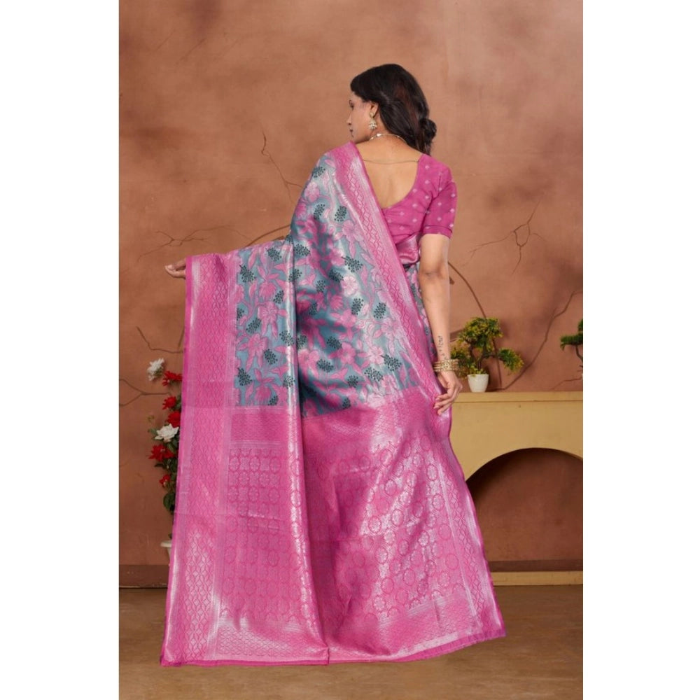 Vaystra Banarasi Silk Jaquard Woven Saree With Unstitched Blouse 5.5Mtr – Pink