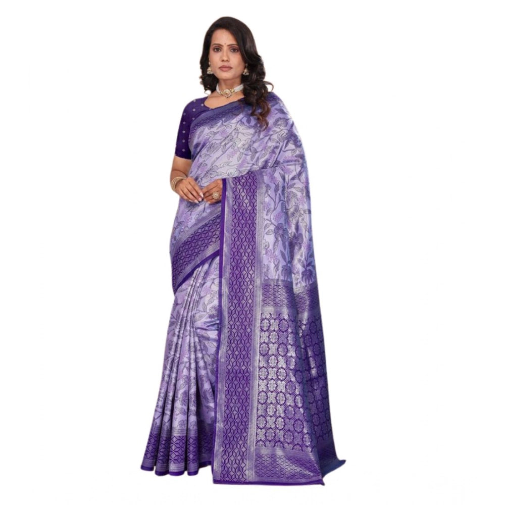Vaystra Banarasi Silk Jaquard Woven Saree With Unstitched Blouse 5.5Mtr – Purple