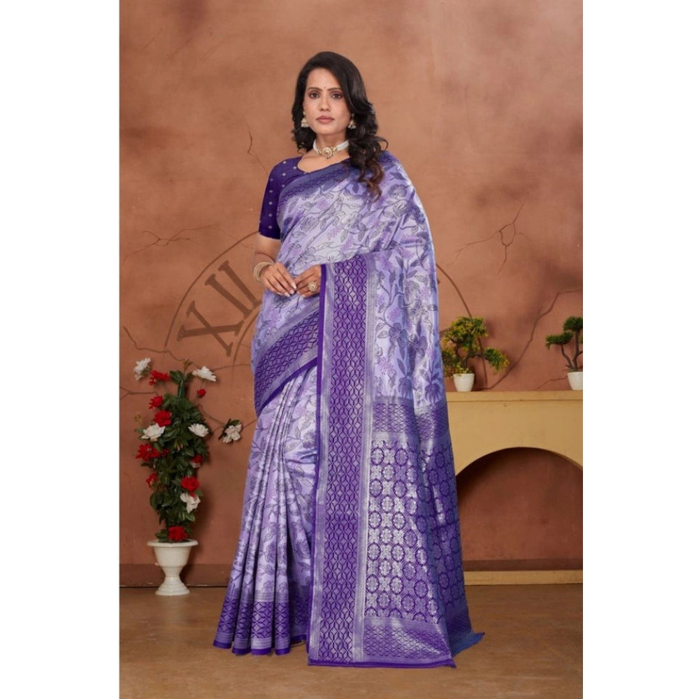 Vaystra Banarasi Silk Jaquard Woven Saree With Unstitched Blouse 5.5Mtr – Purple