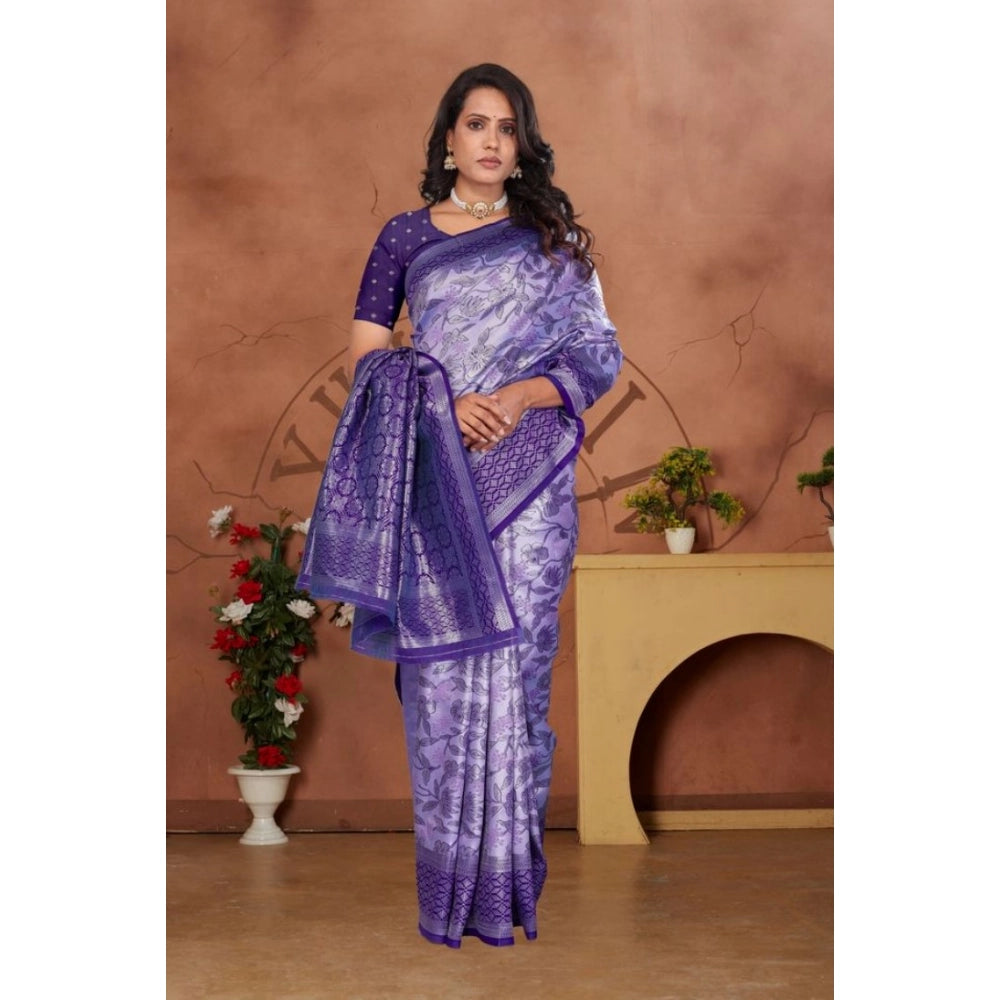 Vaystra Banarasi Silk Jaquard Woven Saree With Unstitched Blouse 5.5Mtr – Purple