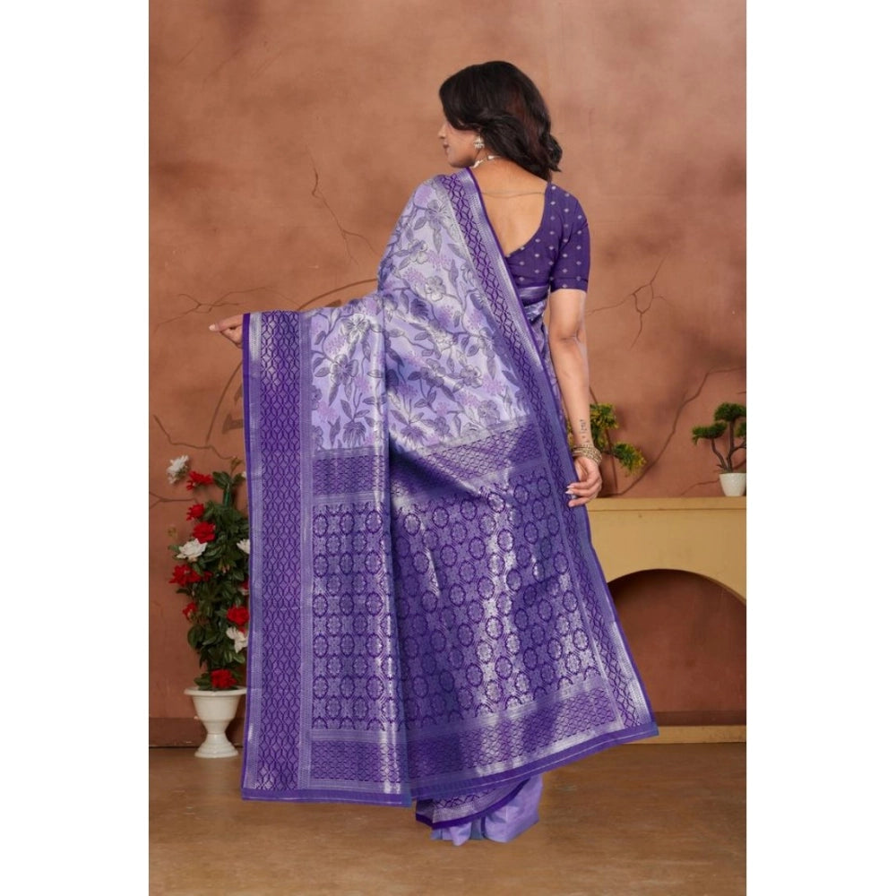 Vaystra Banarasi Silk Jaquard Woven Saree With Unstitched Blouse 5.5Mtr – Purple
