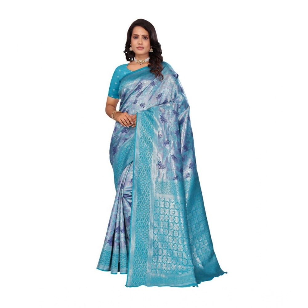 Vaystra Banarasi Silk Jaquard Woven Saree With Unstitched Blouse 5.5Mtr – Light Blue