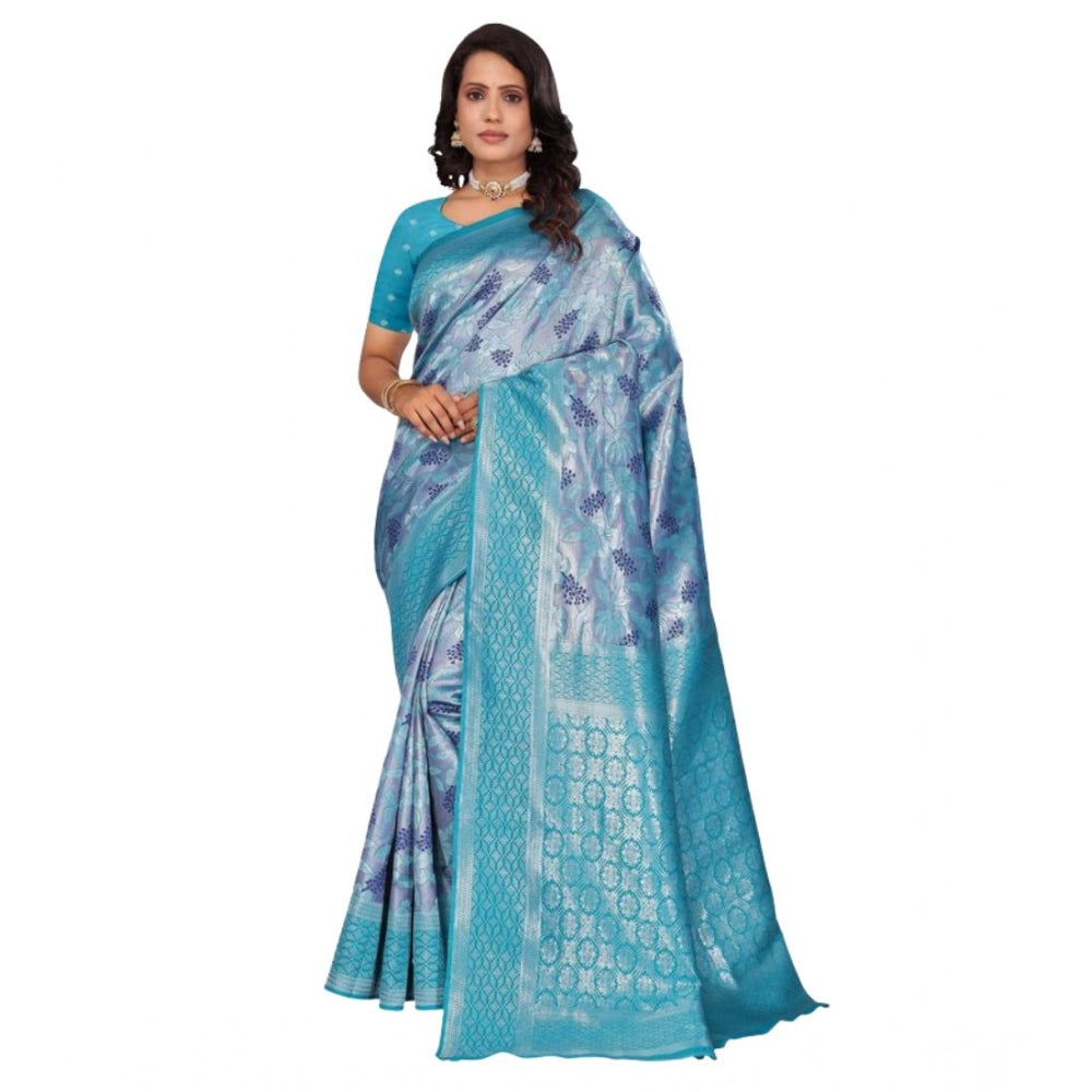 Vaystra Banarasi Silk Jaquard Woven Saree With Unstitched Blouse 5.5Mtr – Light Blue