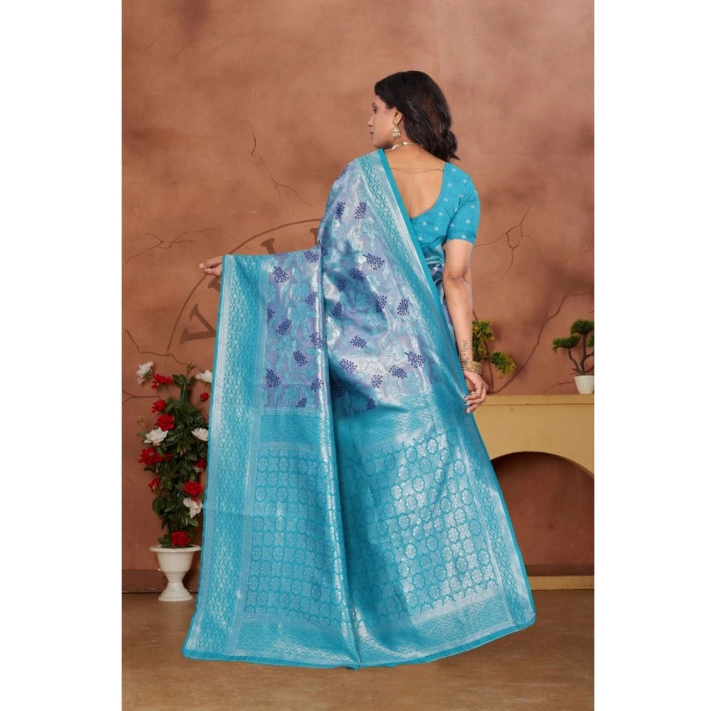 Vaystra Banarasi Silk Jaquard Woven Saree With Unstitched Blouse 5.5Mtr – Light Blue