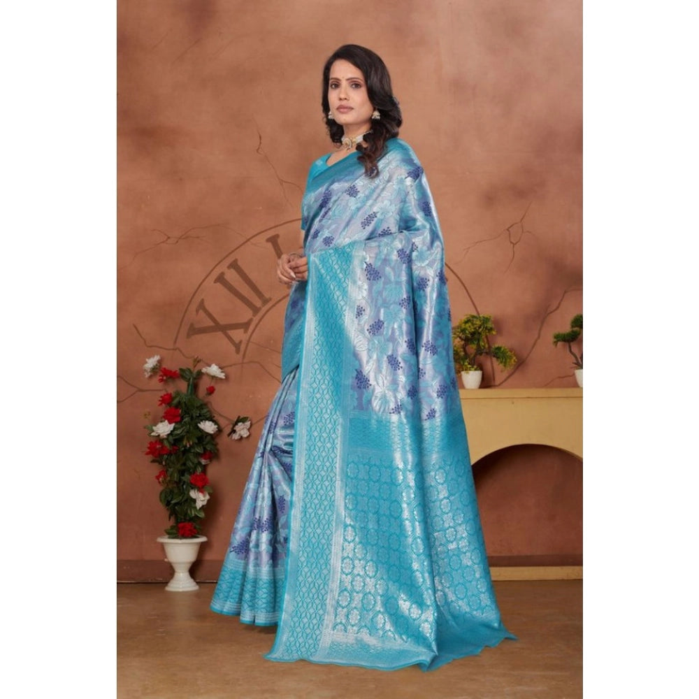 Vaystra Banarasi Silk Jaquard Woven Saree With Unstitched Blouse 5.5Mtr – Light Blue