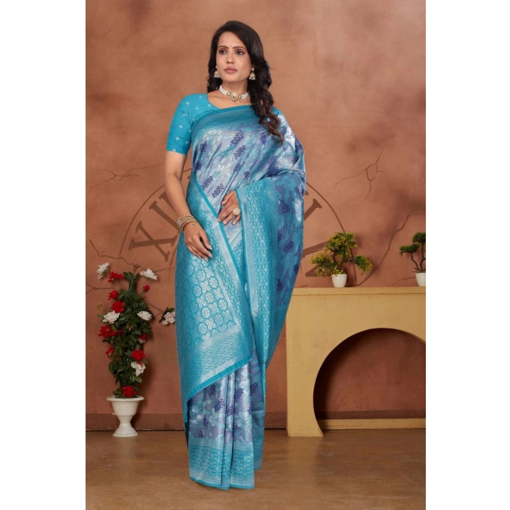 Vaystra Banarasi Silk Jaquard Woven Saree With Unstitched Blouse 5.5Mtr – Light Blue