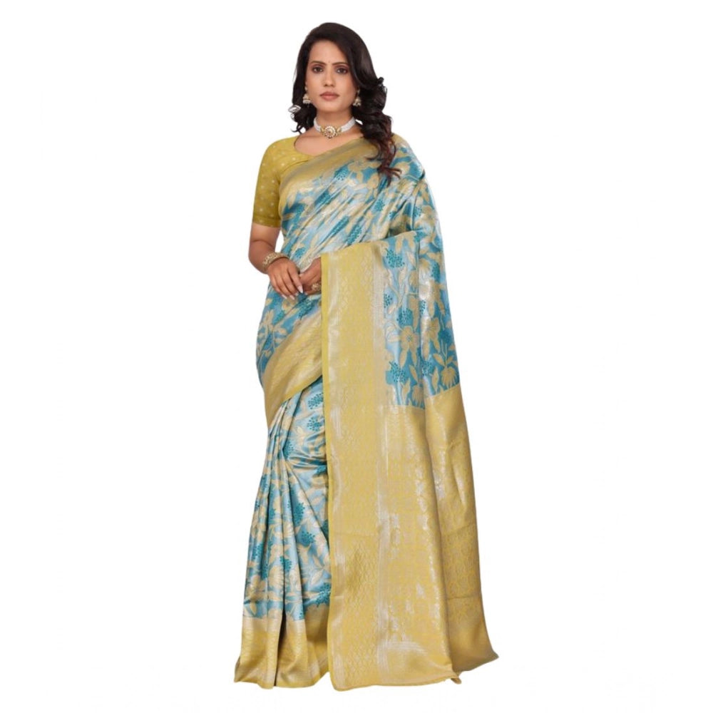Vaystra Banarasi Silk Jaquard Woven Saree With Unstitched Blouse 5.5Mtr – Yellow