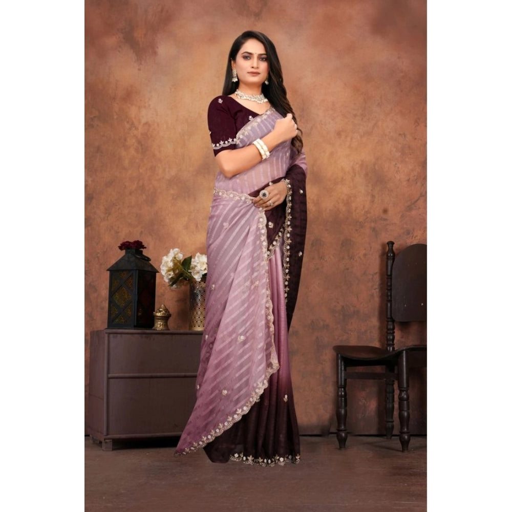 Vaystra Chiffon Embroidred Saree With Unstitched Blouse 5.5Mtr – Beige