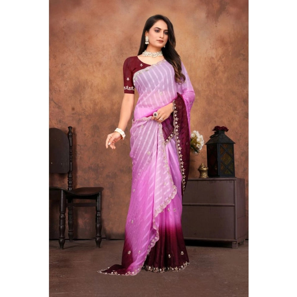 Vaystra Chiffon Embroidred Saree With Unstitched Blouse 5.5Mtr – Pink