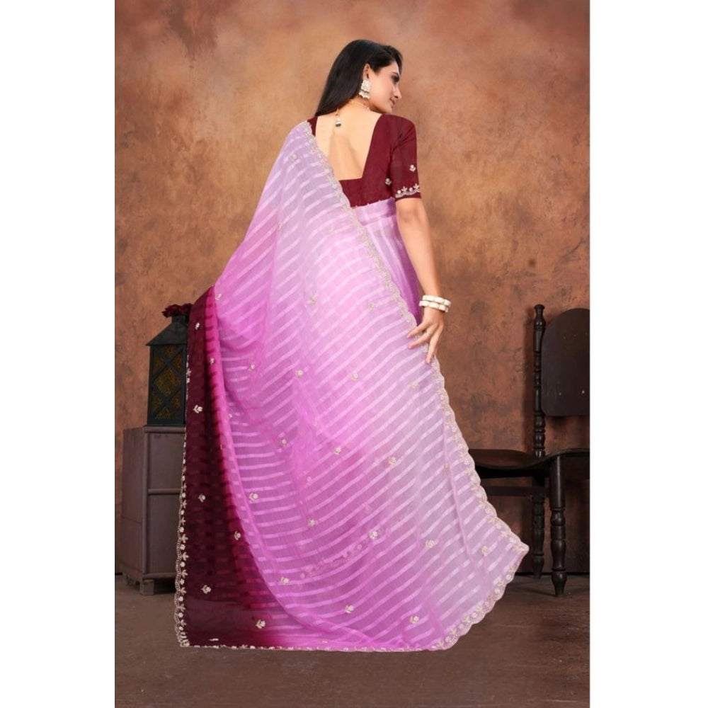 Vaystra Chiffon Embroidred Saree With Unstitched Blouse 5.5Mtr – Pink
