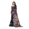 Vaystra Linen Printed Saree With Unstitched Blouse 5.5Mtr – Black