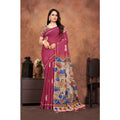 Vaystra Linen Printed Saree With Unstitched Blouse 5.5Mtr – Purple