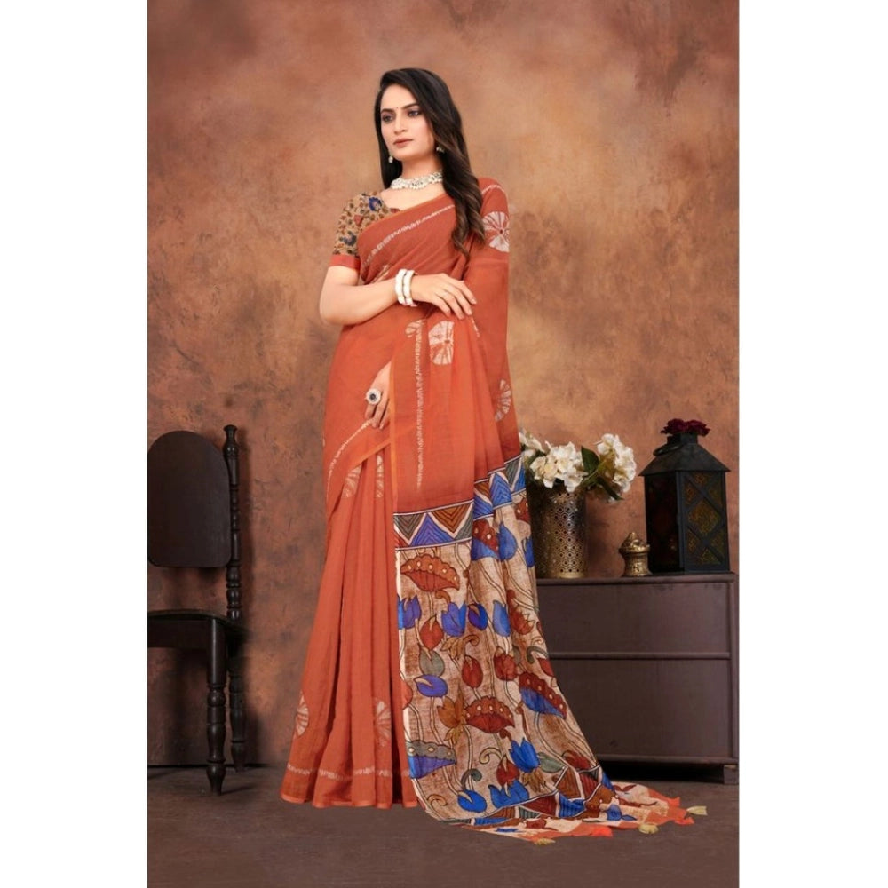 Vaystra Linen Printed Saree With Unstitched Blouse 5.5Mtr – Red