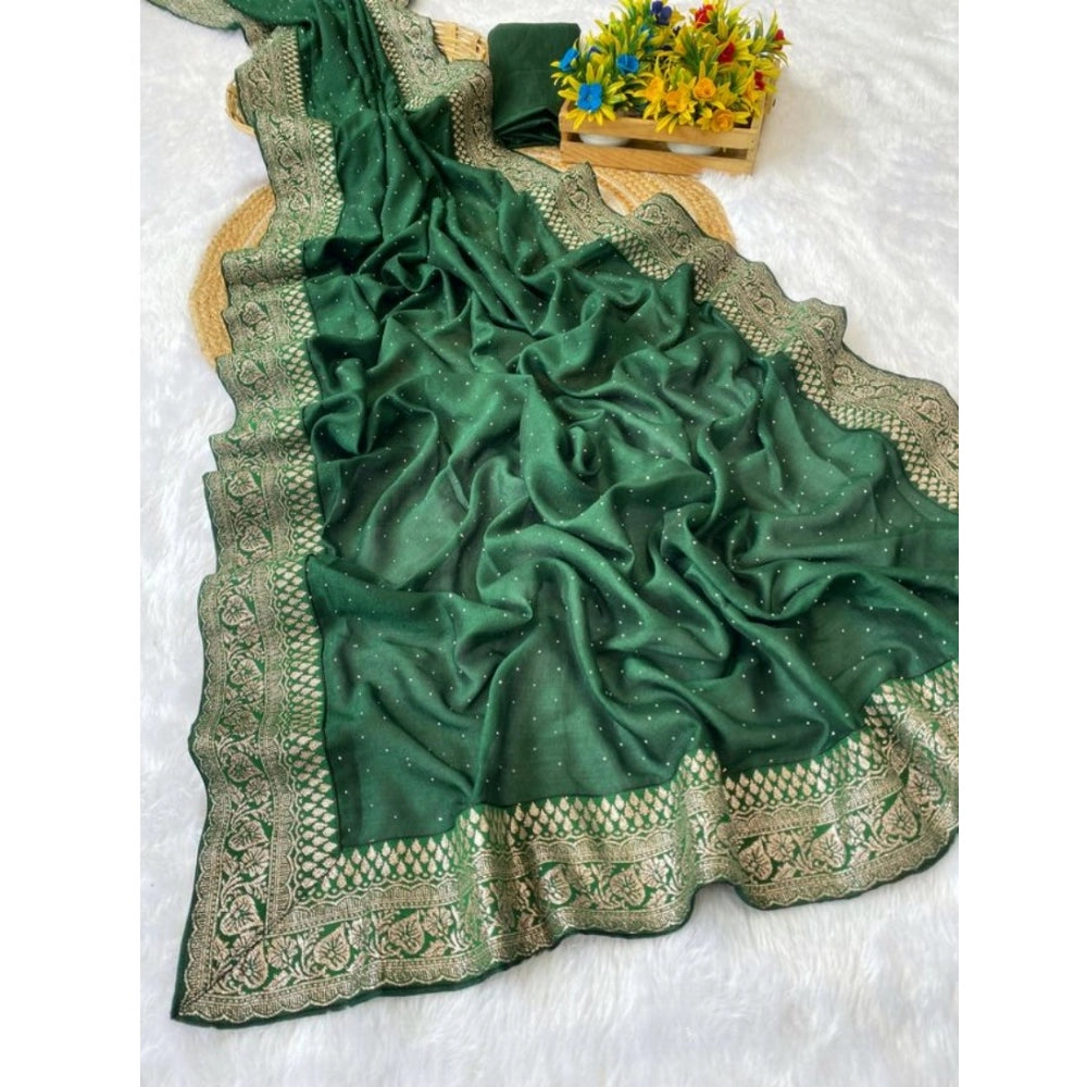 Vaystra Silk Embroidred Saree With Unstitched Blouse 5.5Mtr – Dark Green