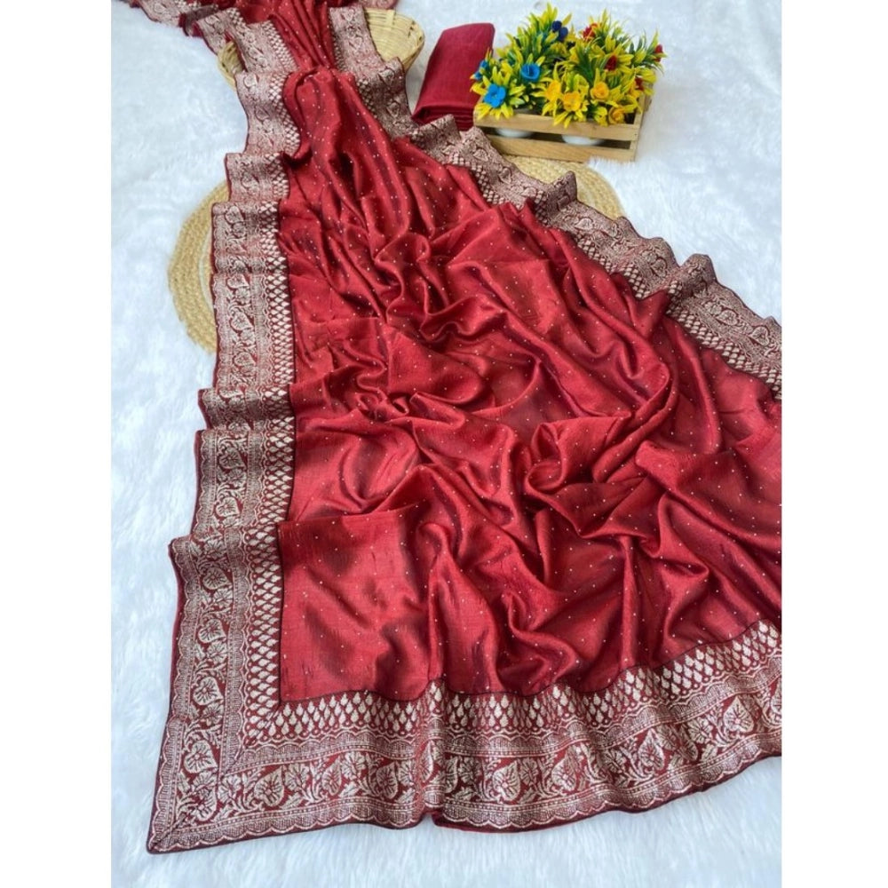 Vaystra Silk Embroidred Saree With Unstitched Blouse 5.5Mtr – Red