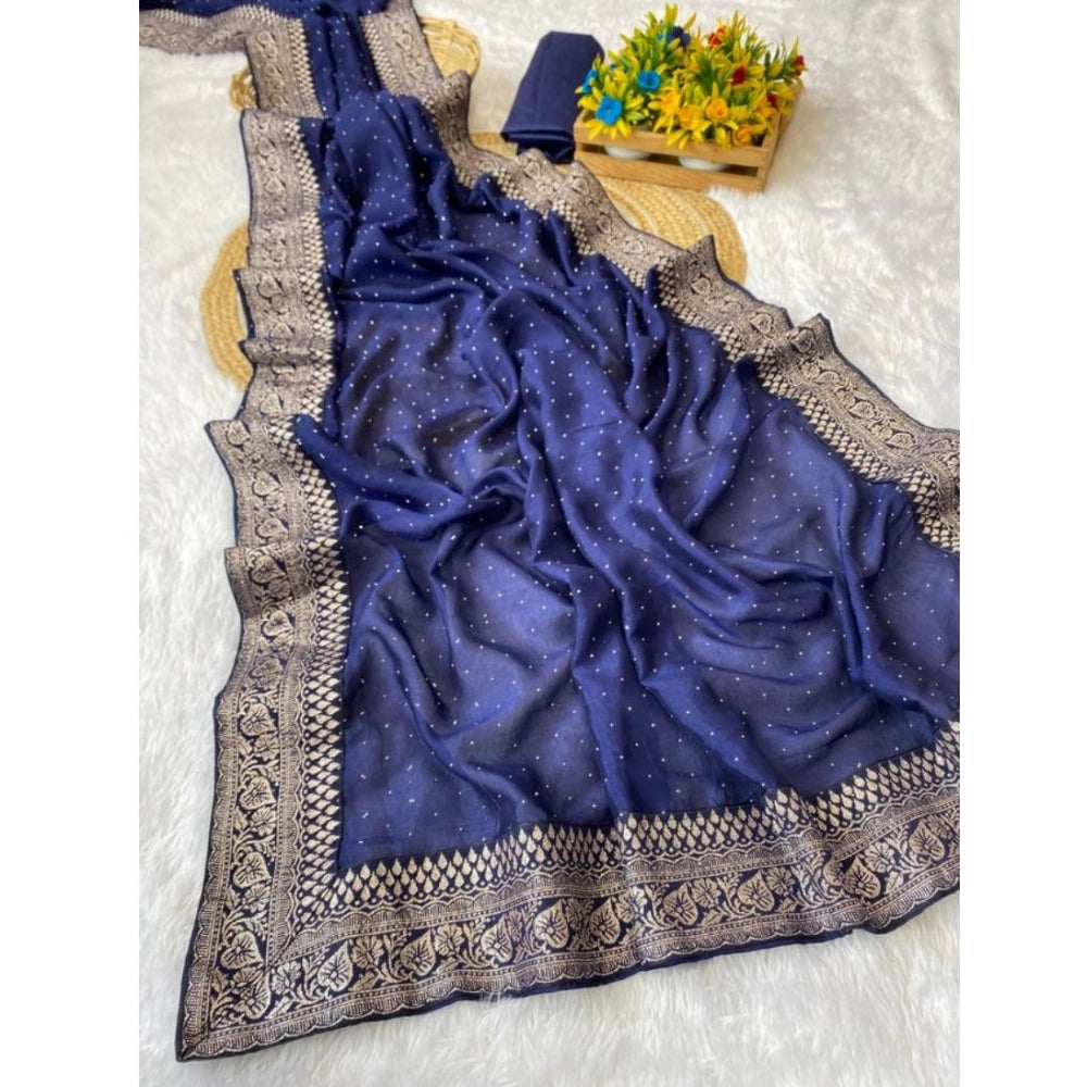 Vaystra Silk Embroidred Saree With Unstitched Blouse 5.5Mtr – Blue