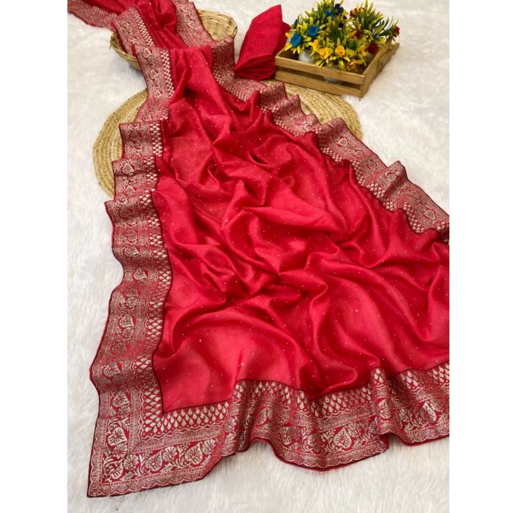 Vaystra Silk Embroidred Saree With Unstitched Blouse 5.5Mtr – Pink
