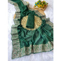 Vaystra Silk Embroidred Saree With Unstitched Blouse 5.5Mtr – Dark Green
