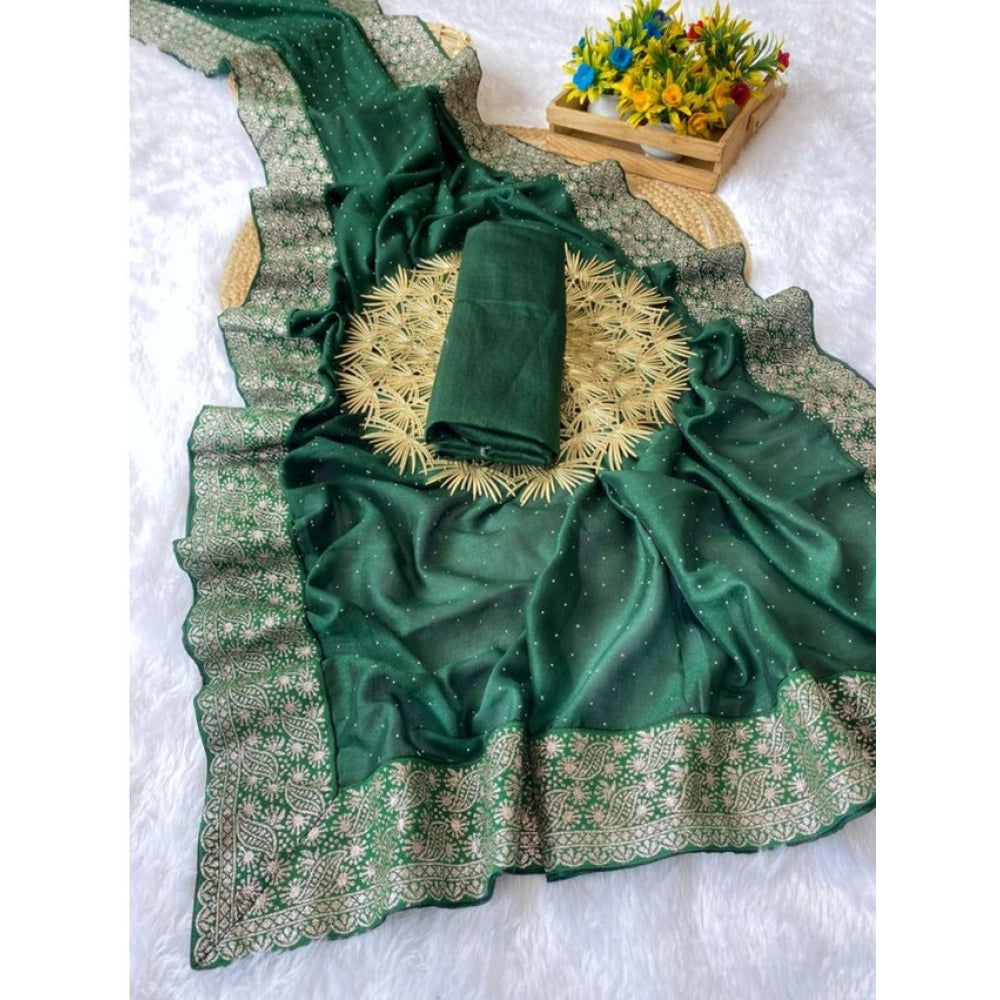 Vaystra Silk Embroidred Saree With Unstitched Blouse 5.5Mtr – Dark Green