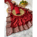 Vaystra Silk Embroidred Saree With Unstitched Blouse 5.5Mtr – Red