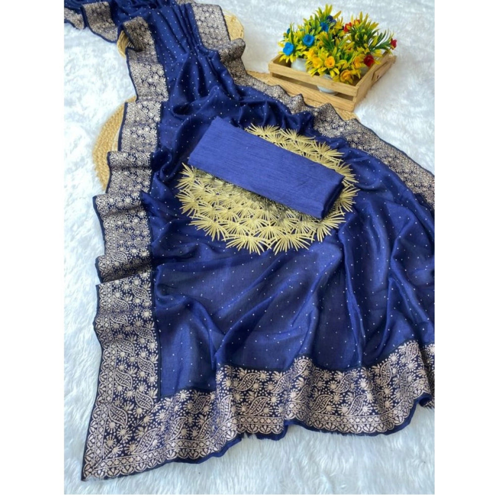 Vaystra Silk Embroidred Saree With Unstitched Blouse 5.5Mtr – Blue