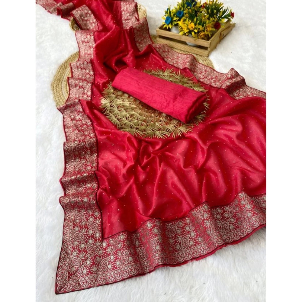 Vaystra Silk Embroidred Saree With Unstitched Blouse 5.5Mtr – Pink