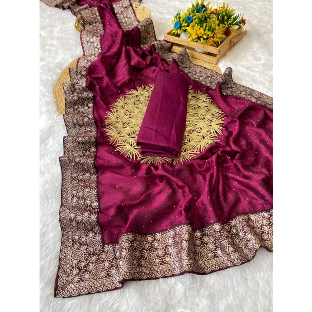 Vaystra Silk Embroidred Saree With Unstitched Blouse 5.5Mtr – Purple