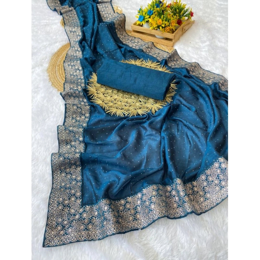 Vaystra Silk Embroidred Saree With Unstitched Blouse 5.5Mtr – Light Green