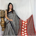 Vaystra Satin Printed Saree With Unstitched Blouse 5.5Mtr – Black