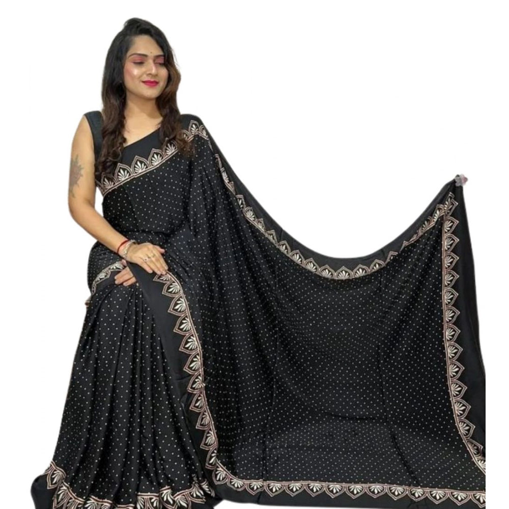 Vaystra Satin Printed Saree With Unstitched Blouse 5.5Mtr – Black