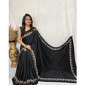 Vaystra Satin Printed Saree With Unstitched Blouse 5.5Mtr – Black