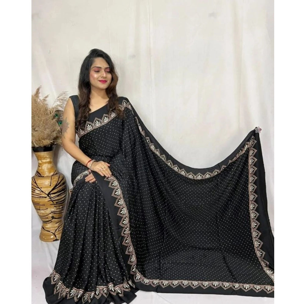 Vaystra Satin Printed Saree With Unstitched Blouse 5.5Mtr – Black