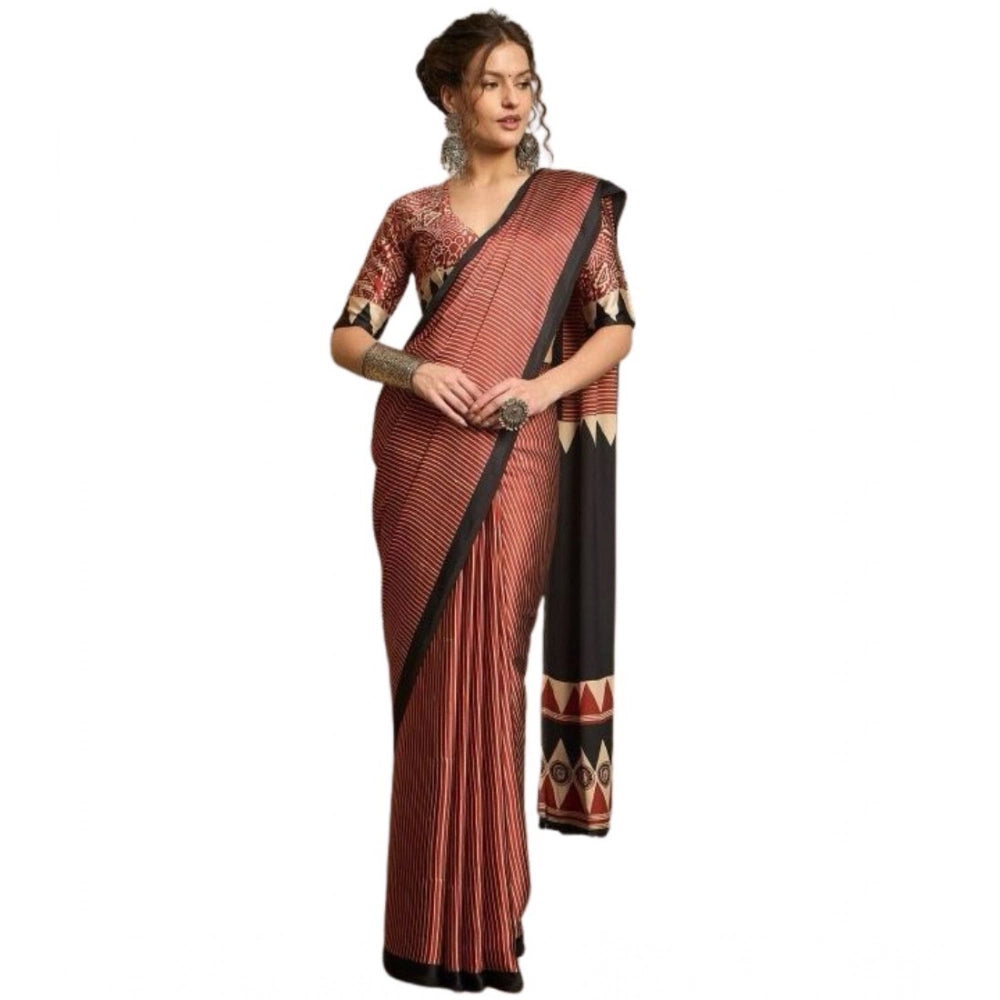 Vaystra Satin Printed Saree With Unstitched Blouse 5.5Mtr – Black