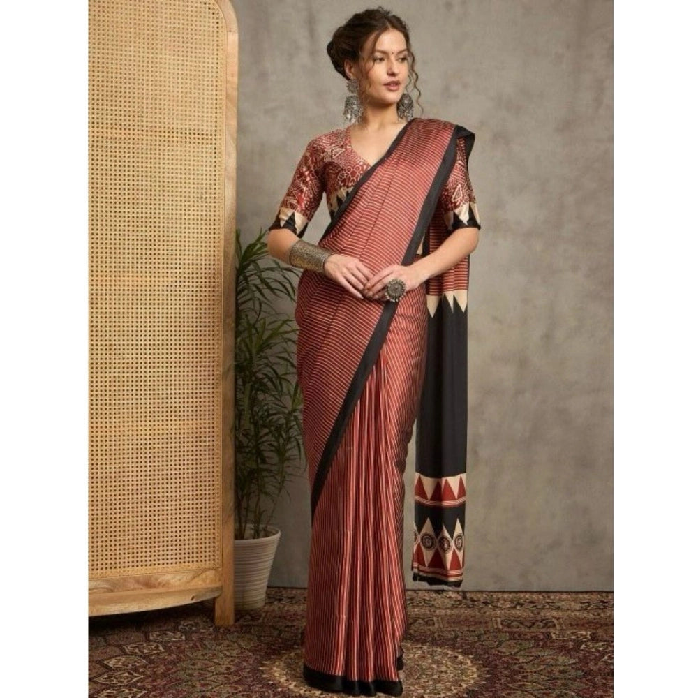 Vaystra Satin Printed Saree With Unstitched Blouse 5.5Mtr – Black