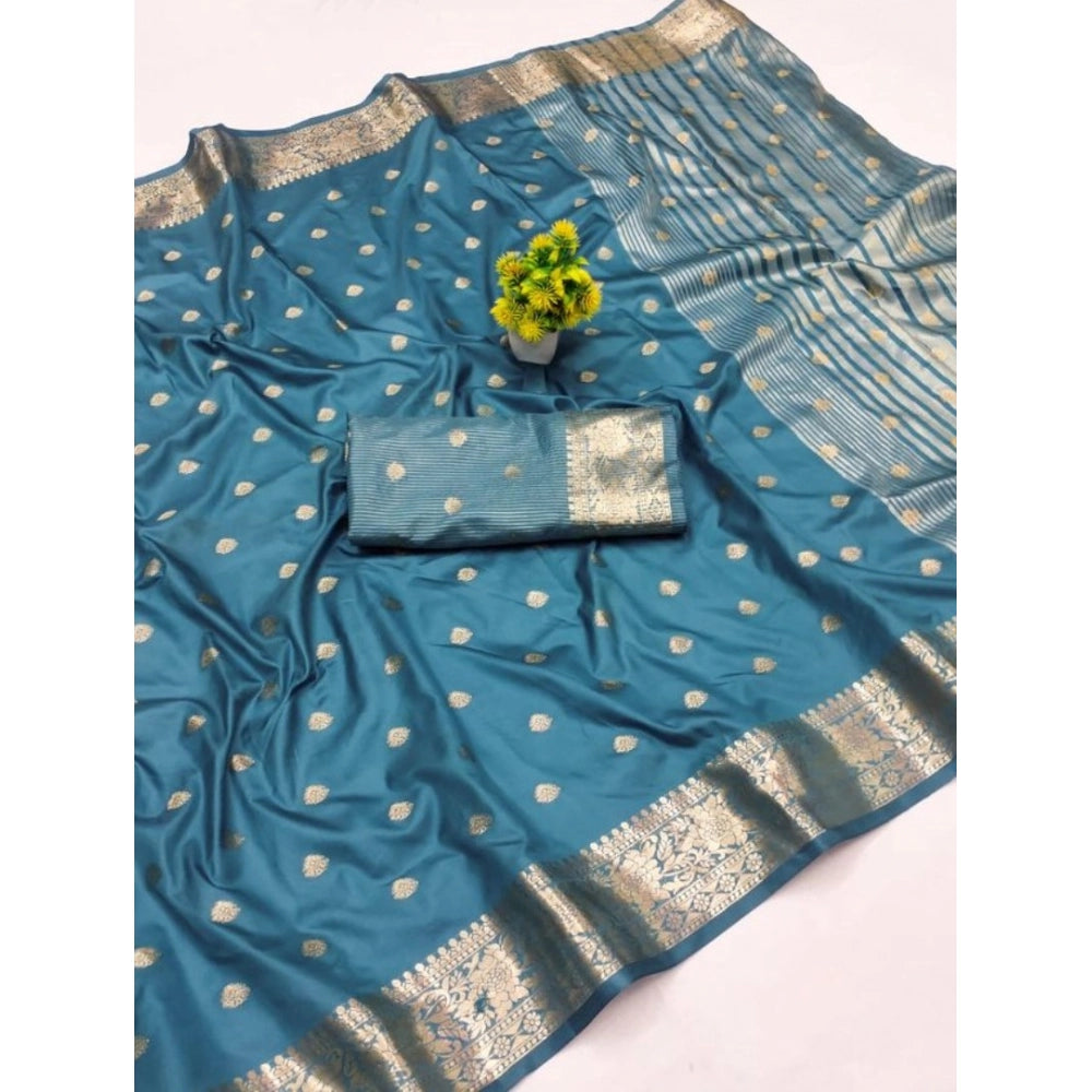 Vaystra Jacquard Silk Jaquard Woven Saree With Unstitched Blouse 5.5Mtr – Light Blue