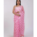 Vaystra Linen Printed Saree With Unstitched Blouse 5.5Mtr – Pink