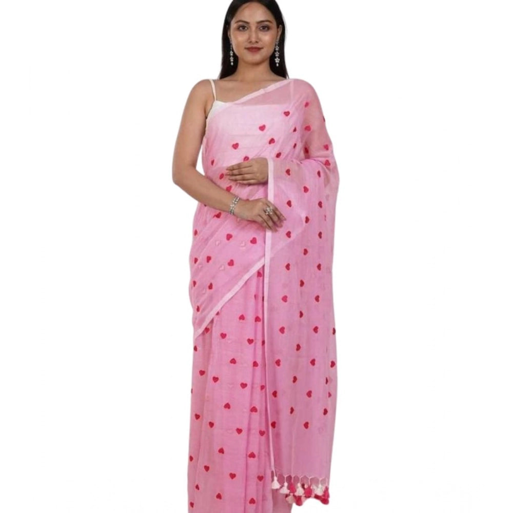 Vaystra Linen Printed Saree With Unstitched Blouse 5.5Mtr – Pink