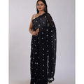 Vaystra Linen Printed Saree With Unstitched Blouse 5.5Mtr – Black