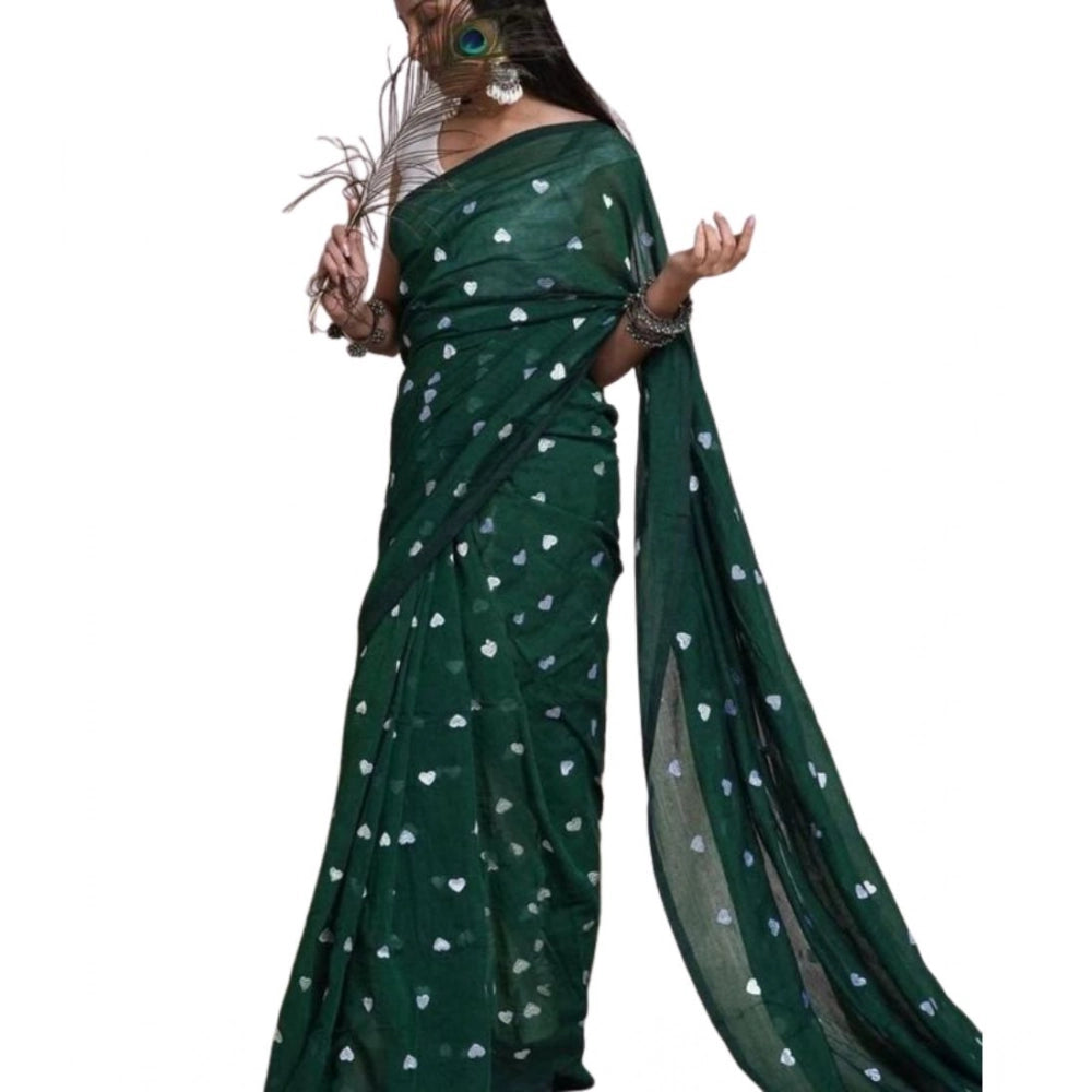 Vaystra Linen Printed Saree With Unstitched Blouse 5.5Mtr – Green