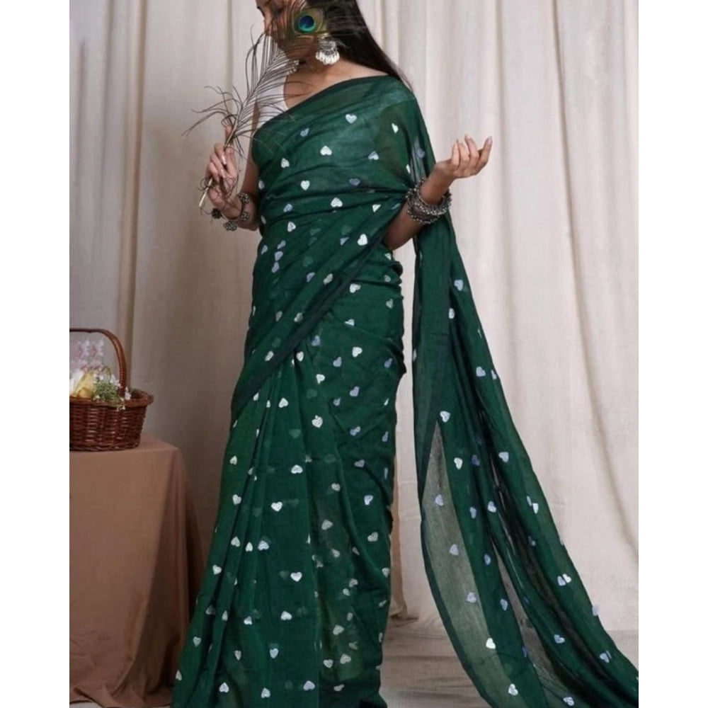 Vaystra Linen Printed Saree With Unstitched Blouse 5.5Mtr – Green