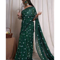 Vaystra Linen Printed Saree With Unstitched Blouse 5.5Mtr – Green