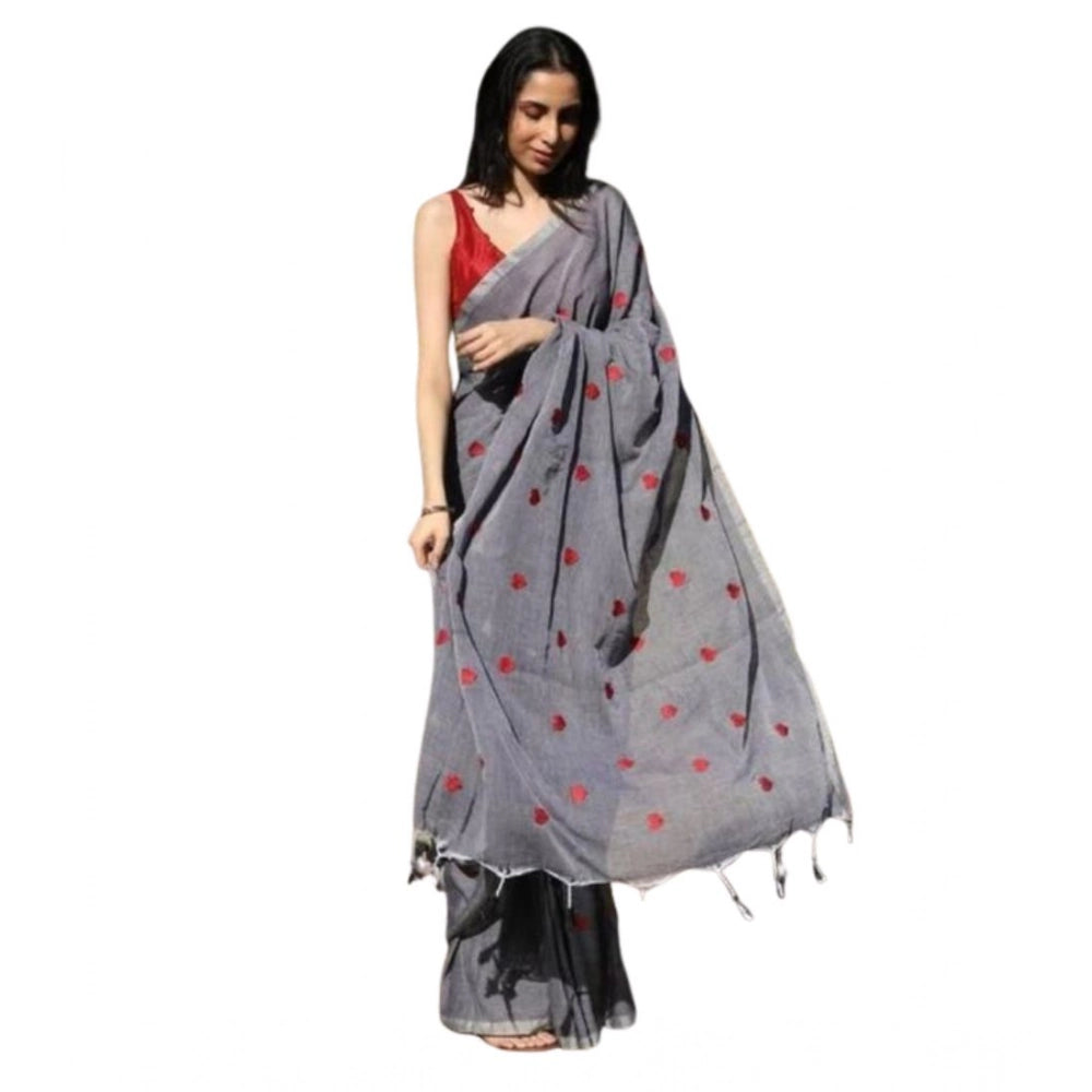 Vaystra Linen Printed Saree With Unstitched Blouse 5.5Mtr – Grey