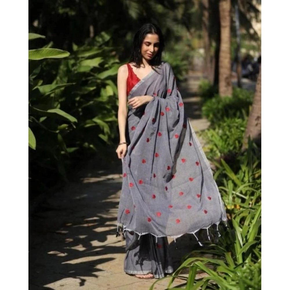 Vaystra Linen Printed Saree With Unstitched Blouse 5.5Mtr – Grey