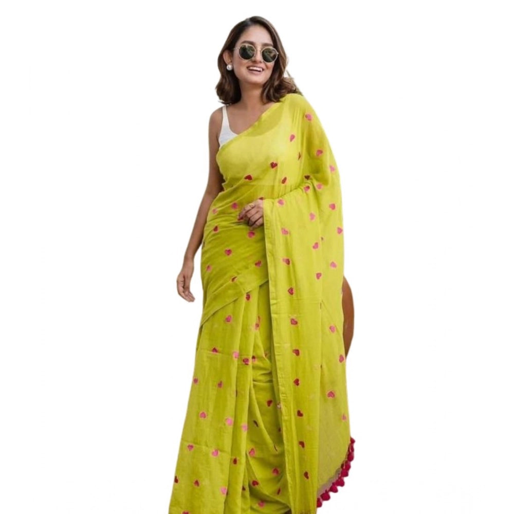 Vaystra Linen Printed Saree With Unstitched Blouse 5.5Mtr – Light Green