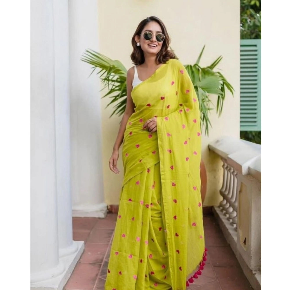 Vaystra Linen Printed Saree With Unstitched Blouse 5.5Mtr – Light Green