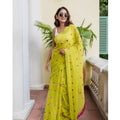 Vaystra Linen Printed Saree With Unstitched Blouse 5.5Mtr – Light Green