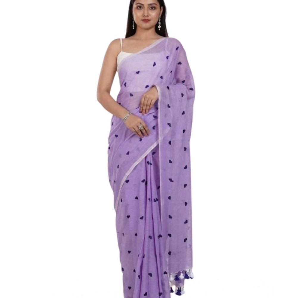 Vaystra Linen Printed Saree With Unstitched Blouse 5.5Mtr – Purple
