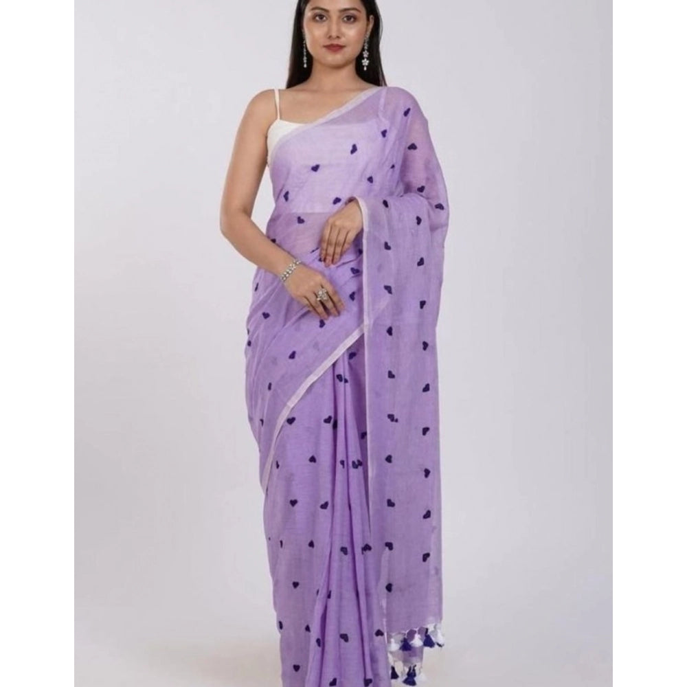 Vaystra Linen Printed Saree With Unstitched Blouse 5.5Mtr – Purple
