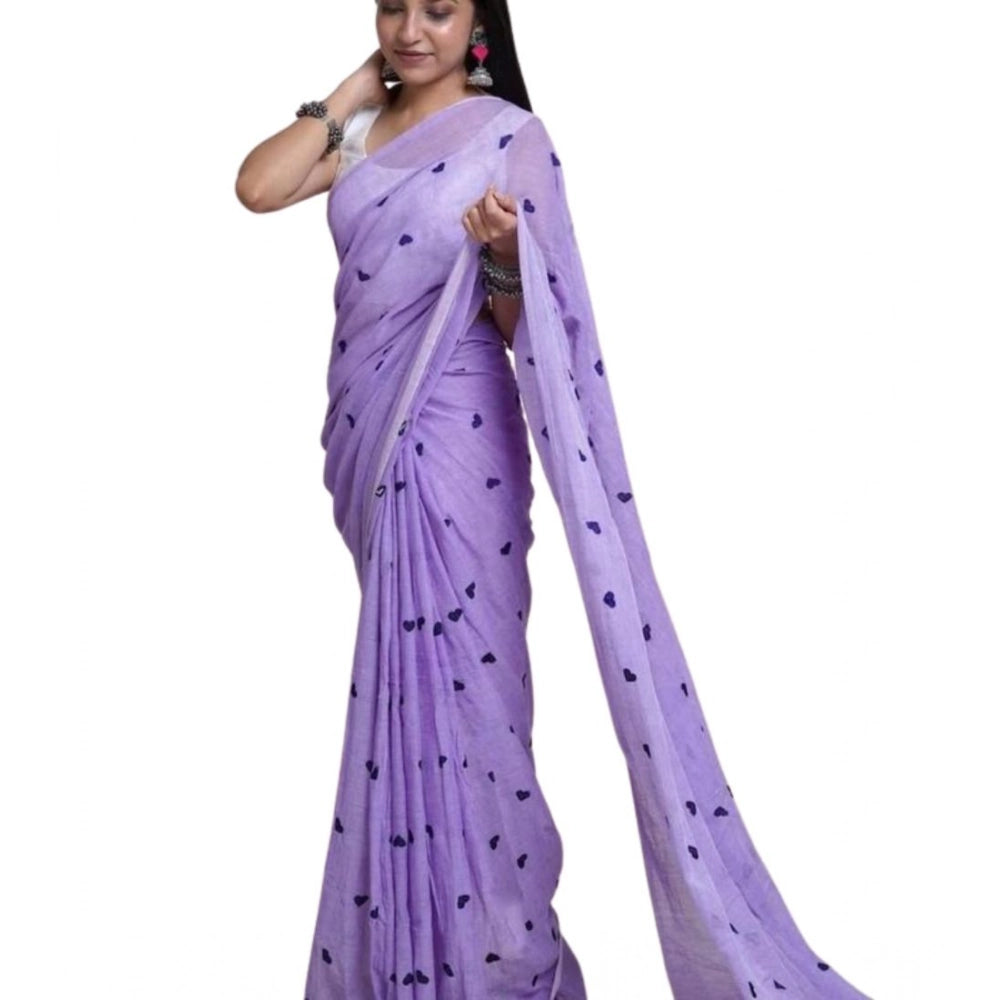 Vaystra Linen Printed Saree With Unstitched Blouse 5.5Mtr – Purple
